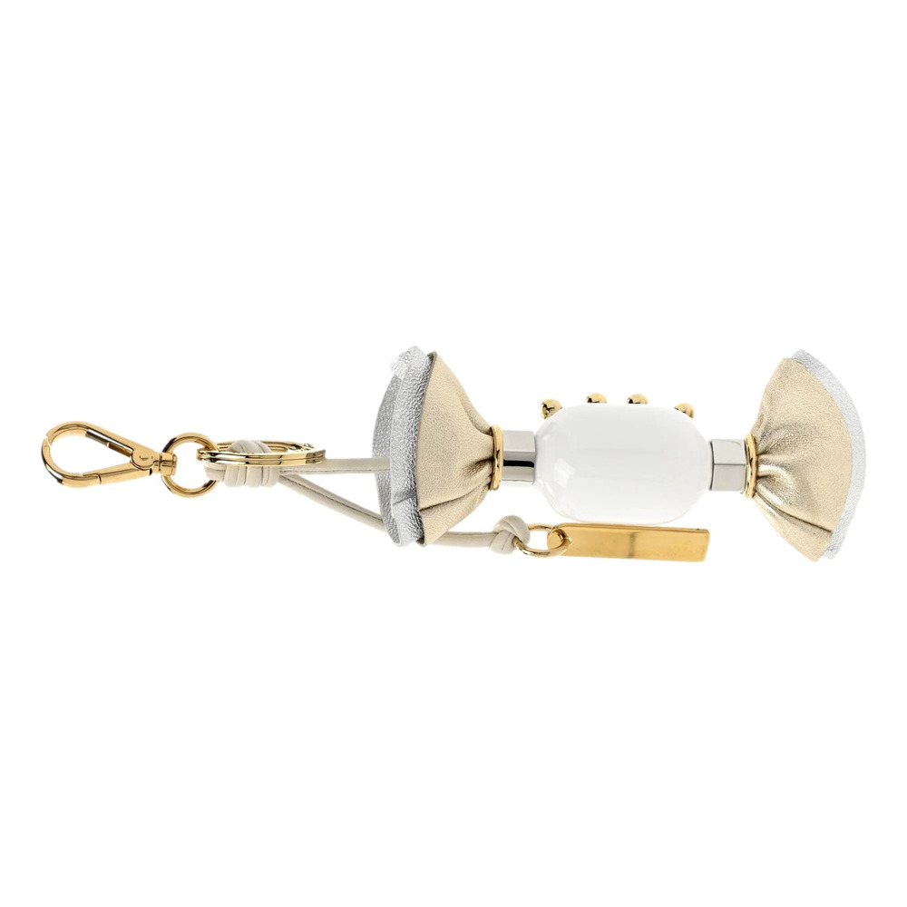 Prada White Gold Leather Candy Robot Bag Charm